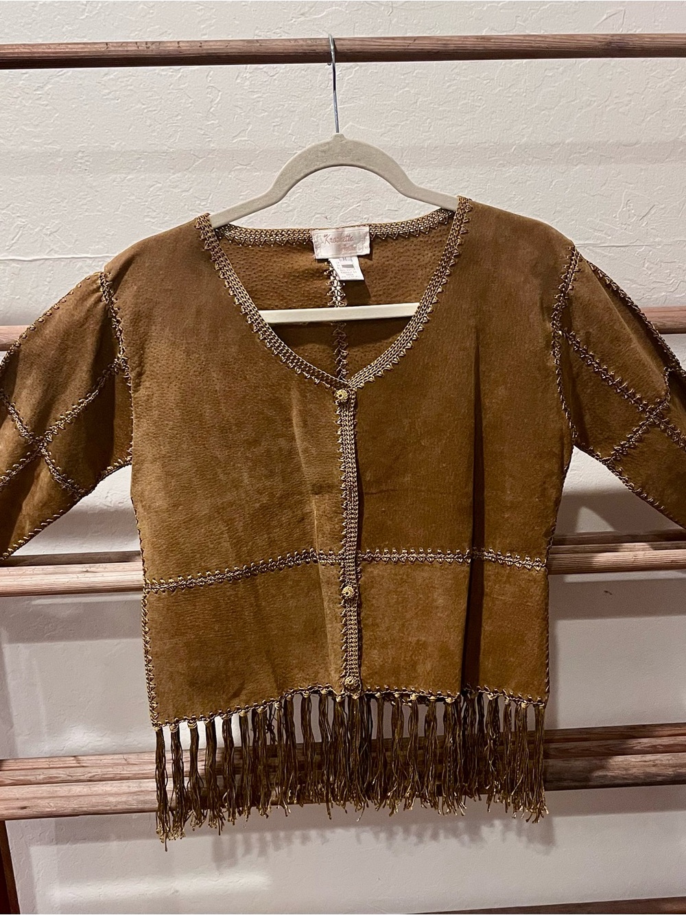 Vintage-Inspired Fringe Suede Jacket - Brown - Picture 3 of 9